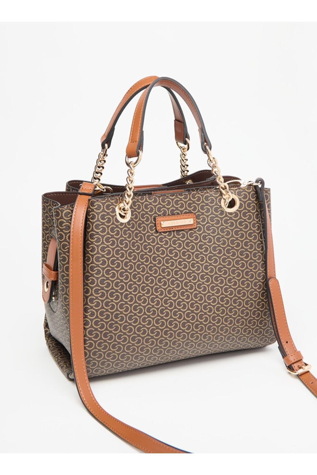 Celeste-All-Over Monogram Print Tote Bag with Detachable Strap and Magnetic Closure 2