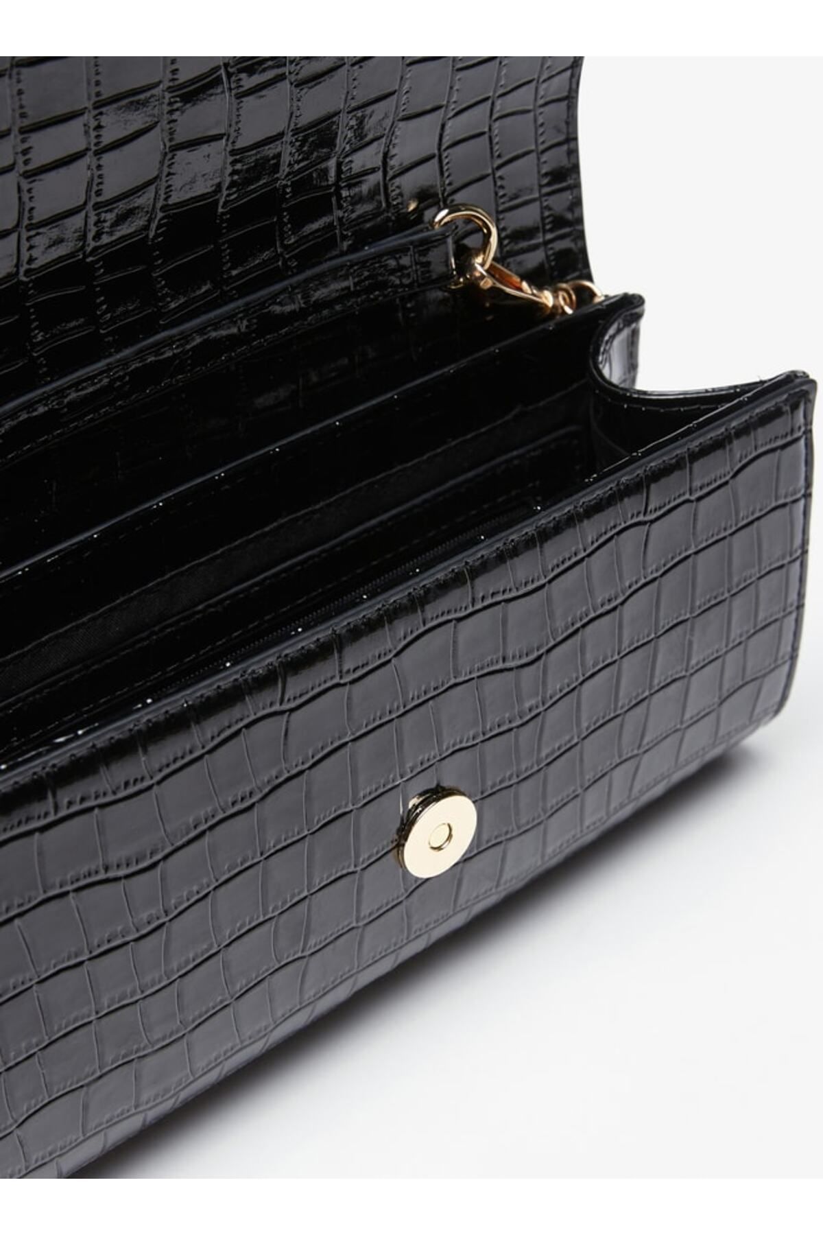 Celeste-Textured Clutch with Metallic Chain Strap and Snap Button Closure 4