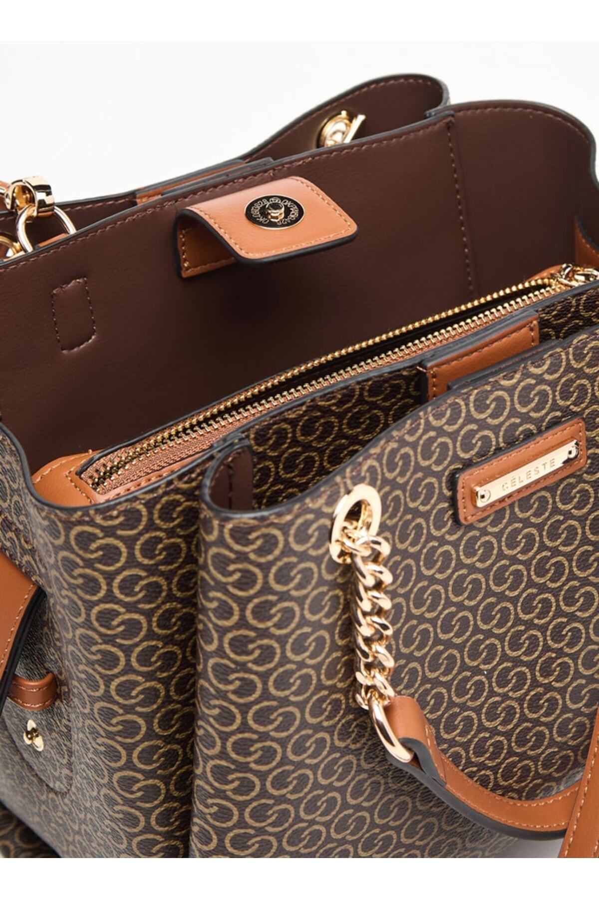 Celeste-All-Over Monogram Print Tote Bag with Detachable Strap and Magnetic Closure 4
