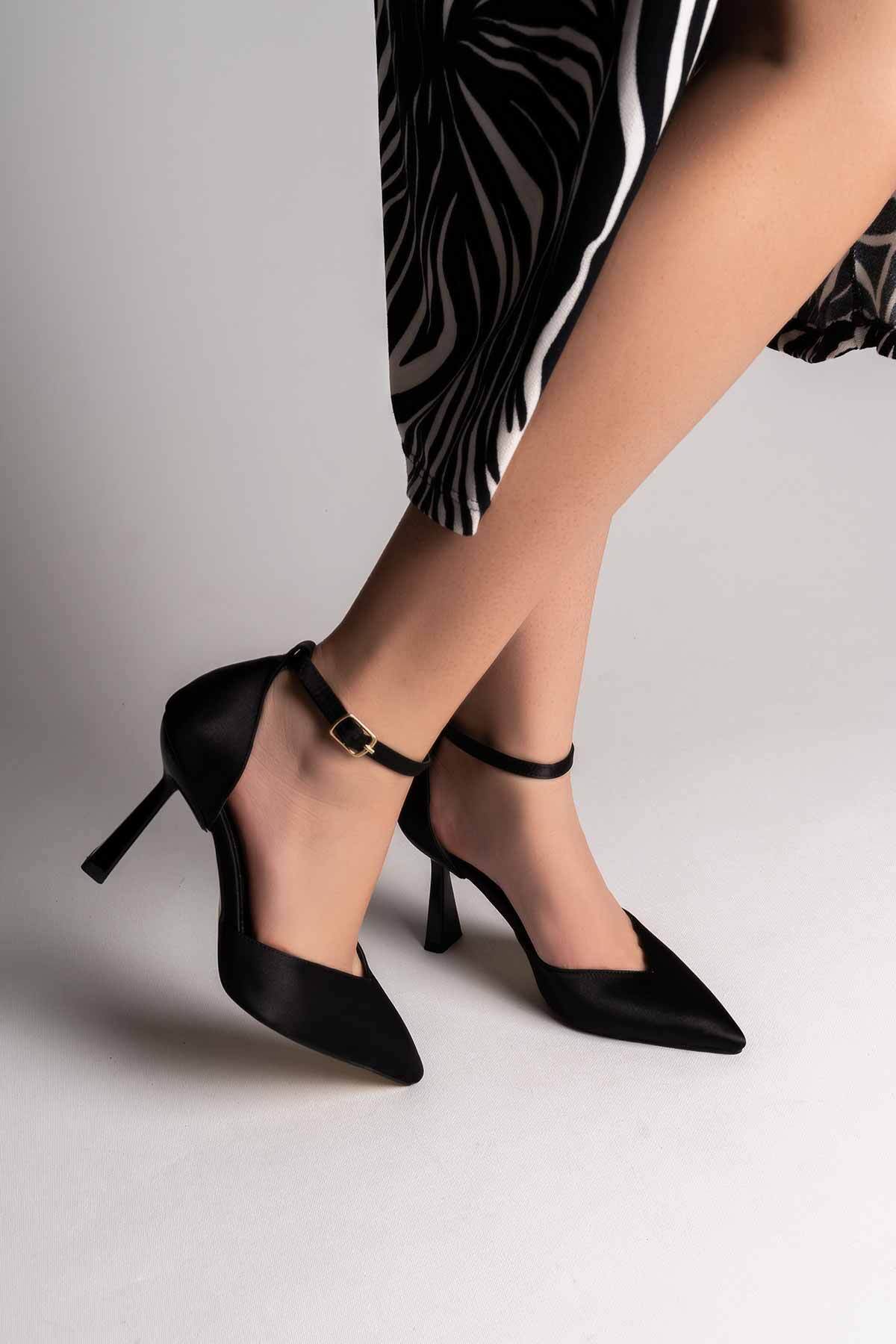 oyyo  Saten Bilek Bağlamalı Topuğu Kapalı Günlük Şık Topuklu Ayakkabı - Görsel 3