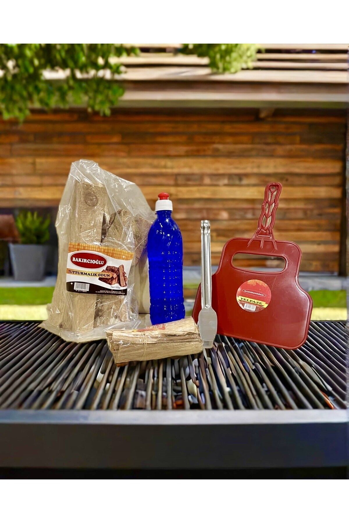 Bakırcıoğlu Practical Barbecue Camping Picnic Set Fan Tong Wood