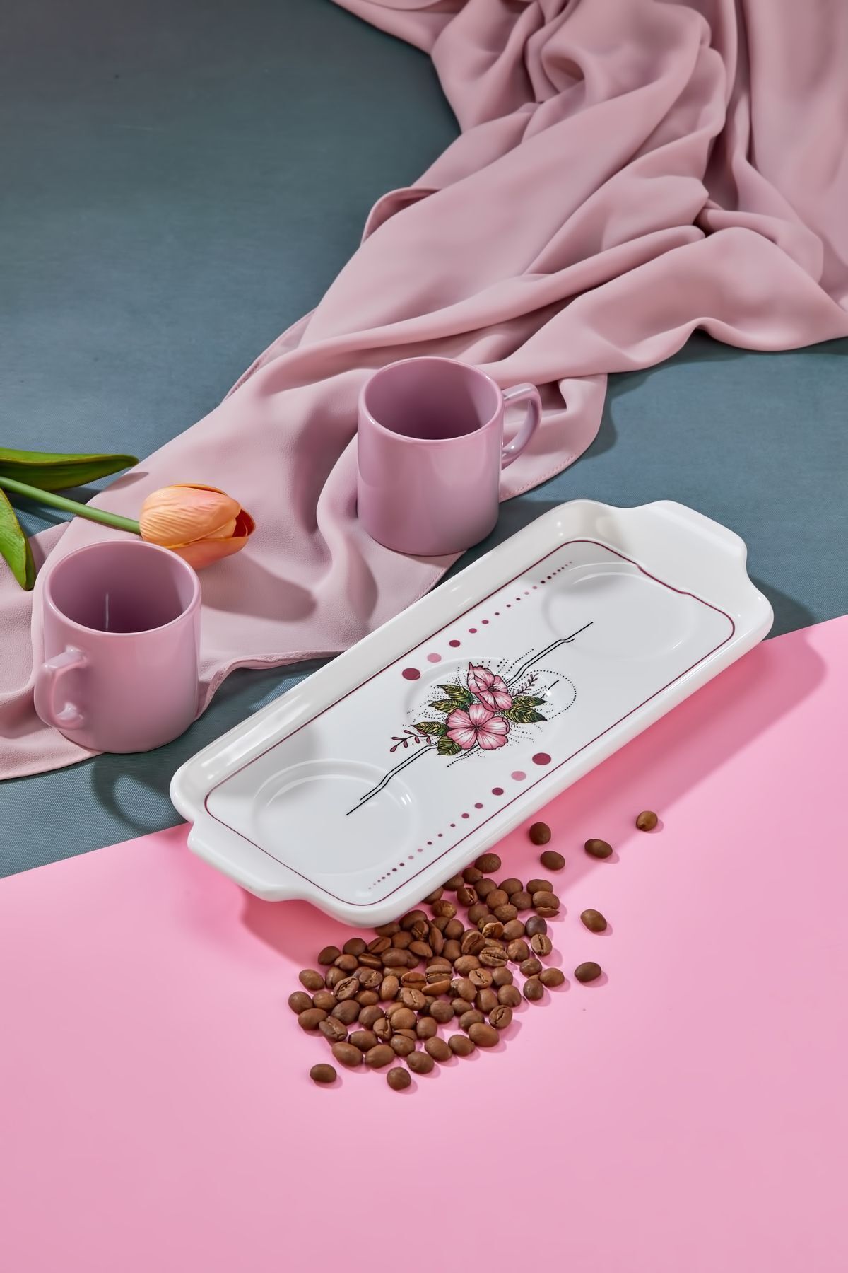 Babion-3-Piece Turkish Coffee Cup Set for 2 People with Presentation Plate, Presentation Set 6