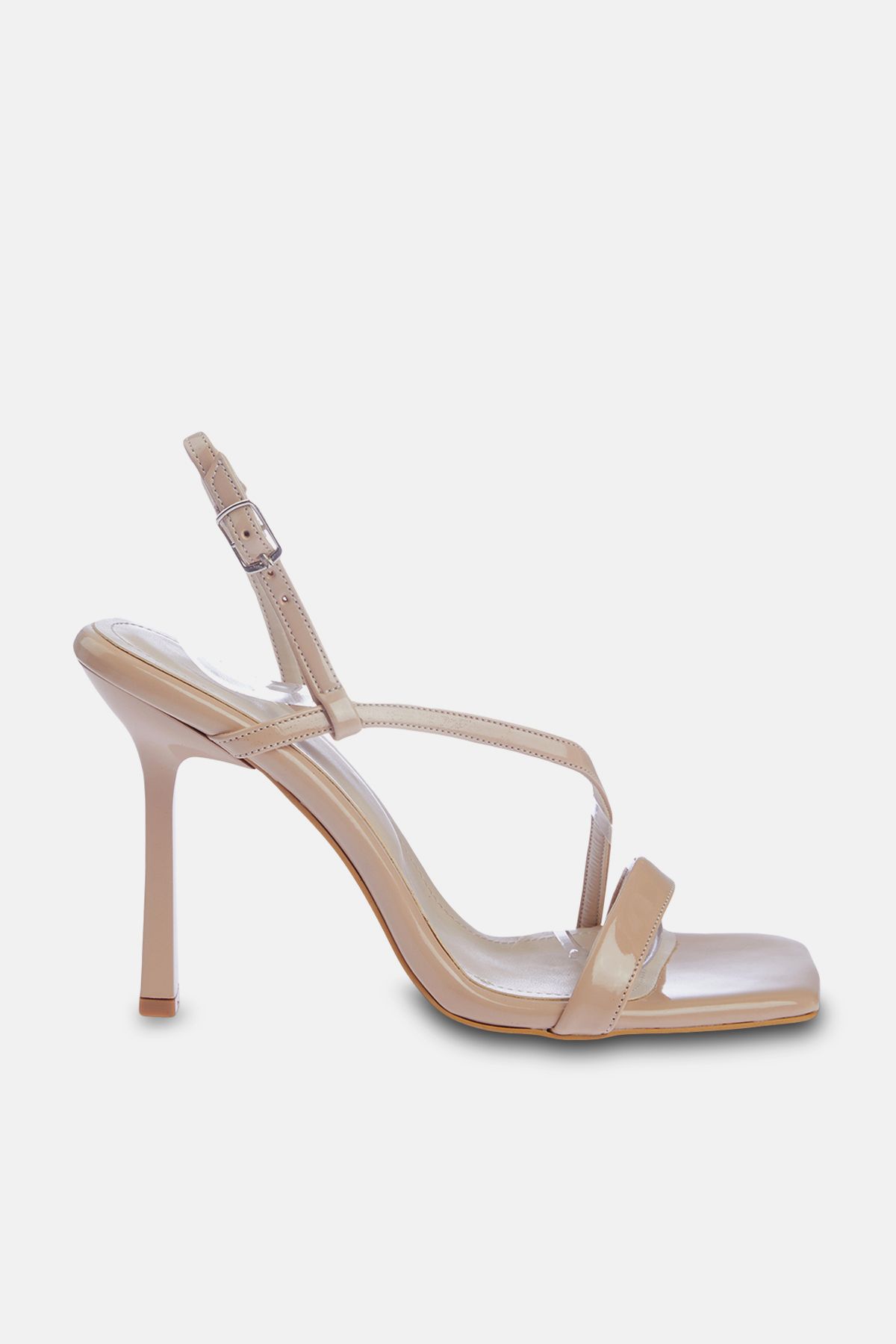 TRENDYOL SHOES-Beige Damen-Sandalen mit Absatz - Lackleder mit Bändern TAKSS24TO00002 3