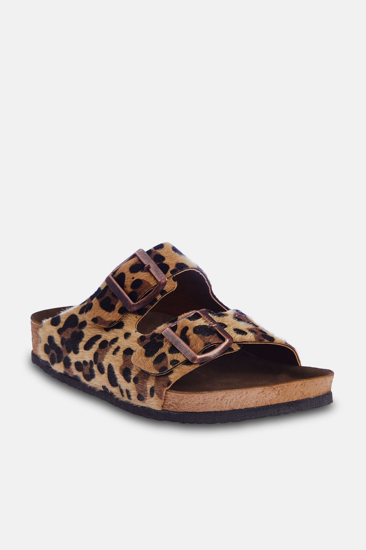 TRENDYOL SHOES-Többszínű leopárdmintás barna dupla csatos női papucs TAKSS24TE00004 6