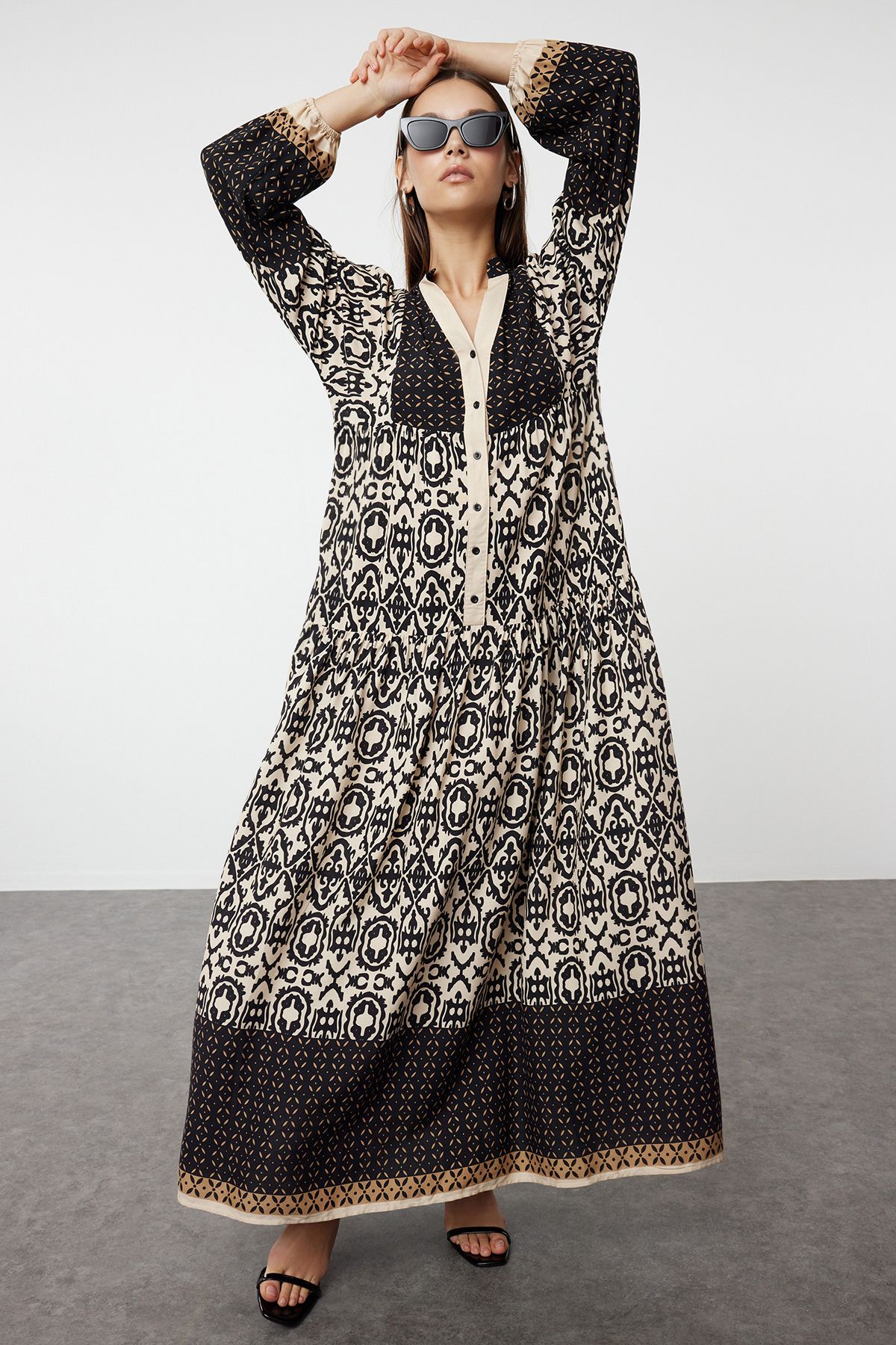 Trendyol Modest Black Patterned Viscose Woven Dress Tctss24Eb00221