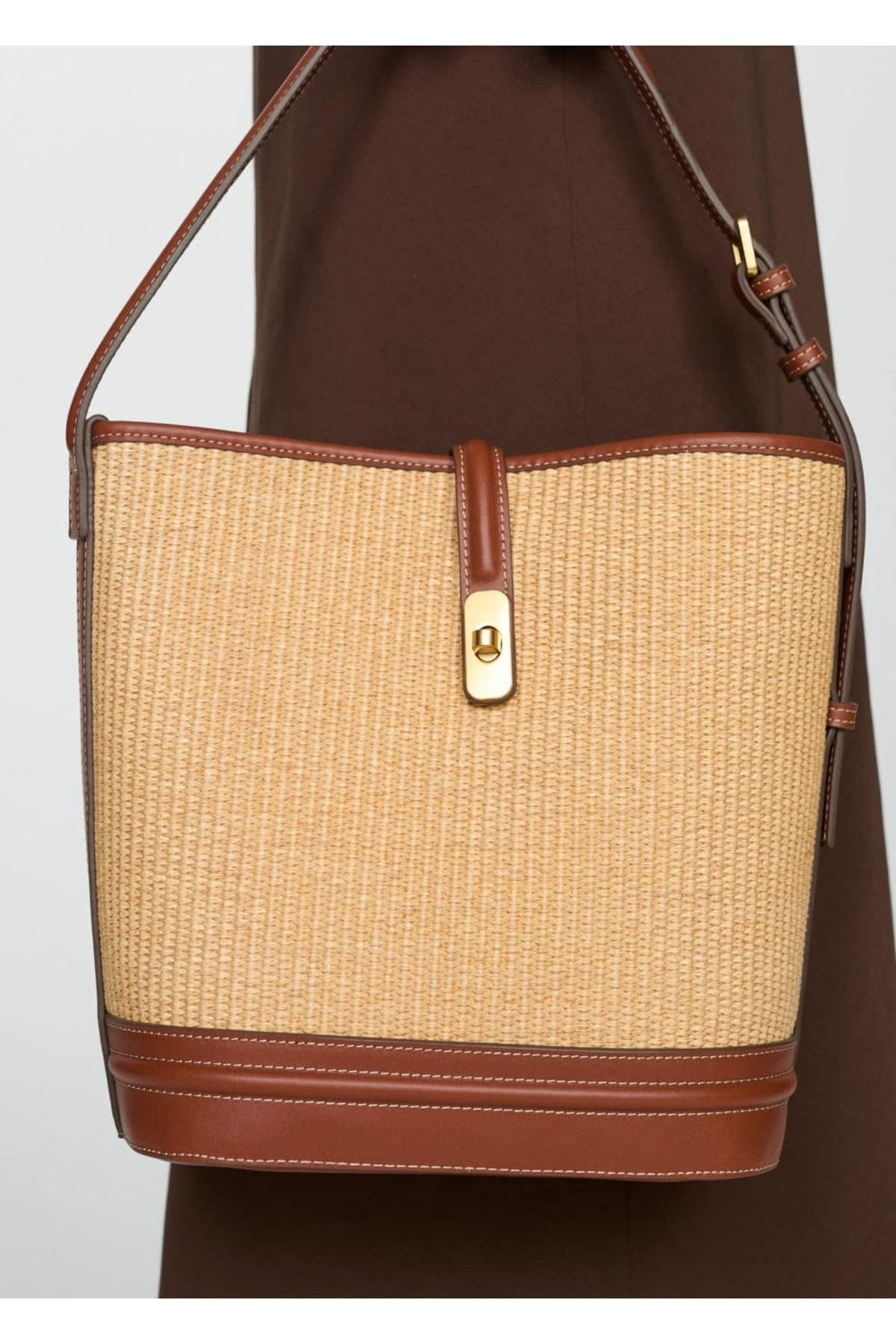 MANGO Woman-Torba typu bucket - wzór rafii 7