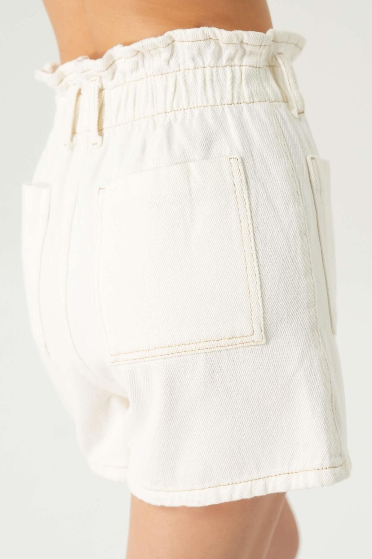 CROSS JEANS-High Waist Ecru Jean Shorts - Patty Button, Elastic, C 4534-100 5