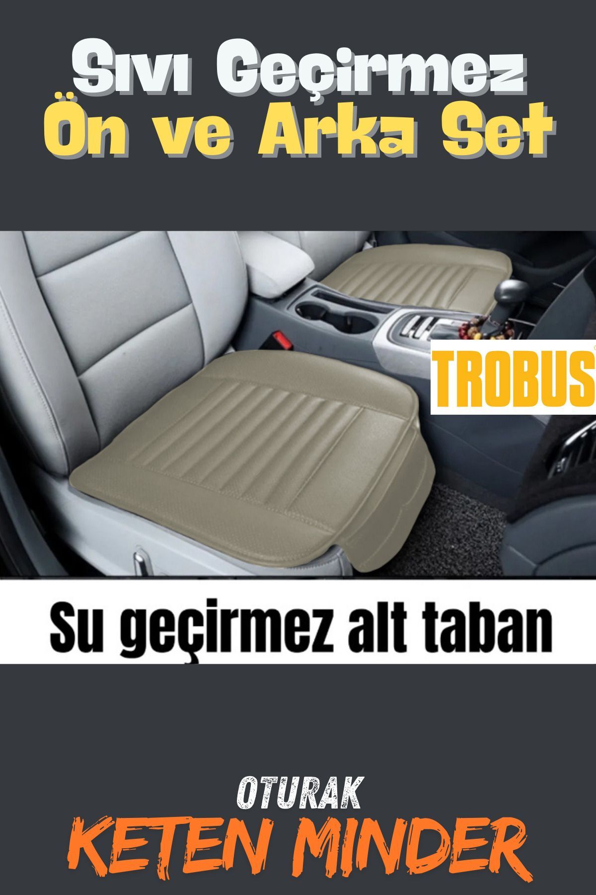 TEKNOCLUB Su Geçirmez Ön Arka Araba Koltuk Minder Keten Oto Koltuk Minderi 3'lü Oturak Örtüsü Bej fotoğrafı 4 (önizleme)