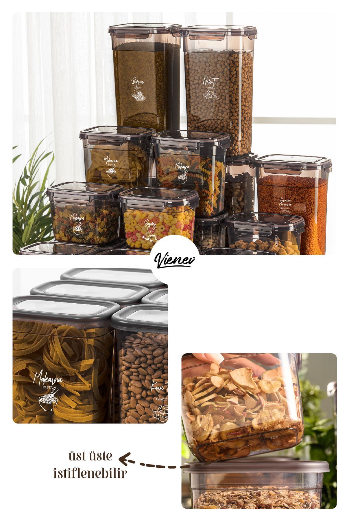 Vienev-Set of 12 Rectangular Storage Containers with Screen Printing Labels - 4X(3.2 2 1.3 Liter) 5