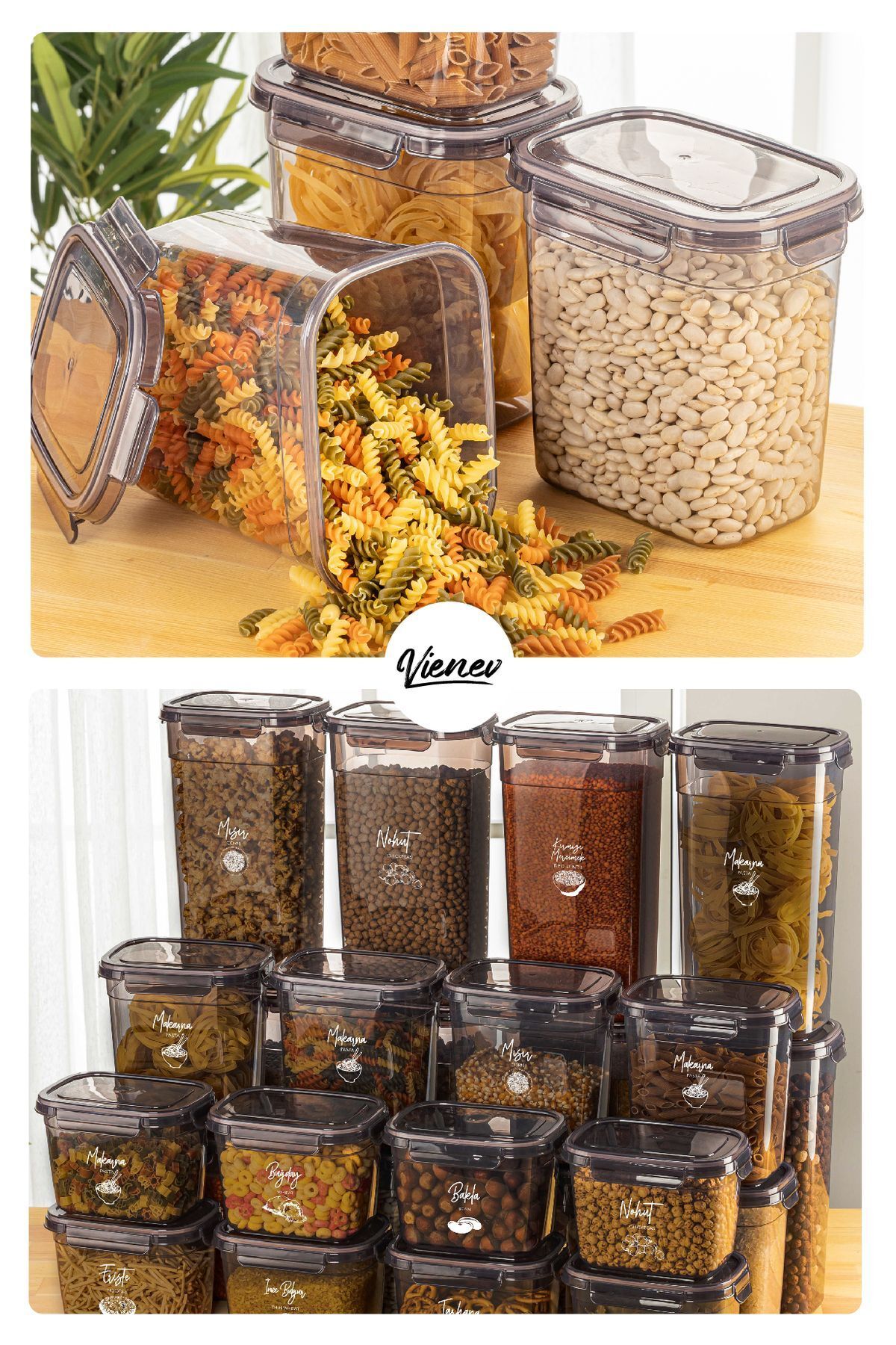 Vienev-Set of 12 Rectangular Storage Containers with Screen Printing Labels - 4X(3.2 2 1.3 Liter) 6