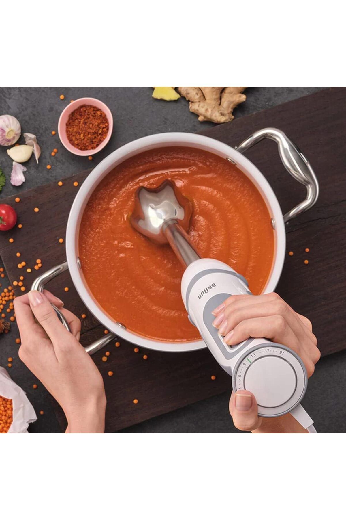 Braun-Hand Blender 500ml Chopper, PowerBell Plus, Splash Control, 21Speed, Whisk, Soft Grip  -MQ5235 5