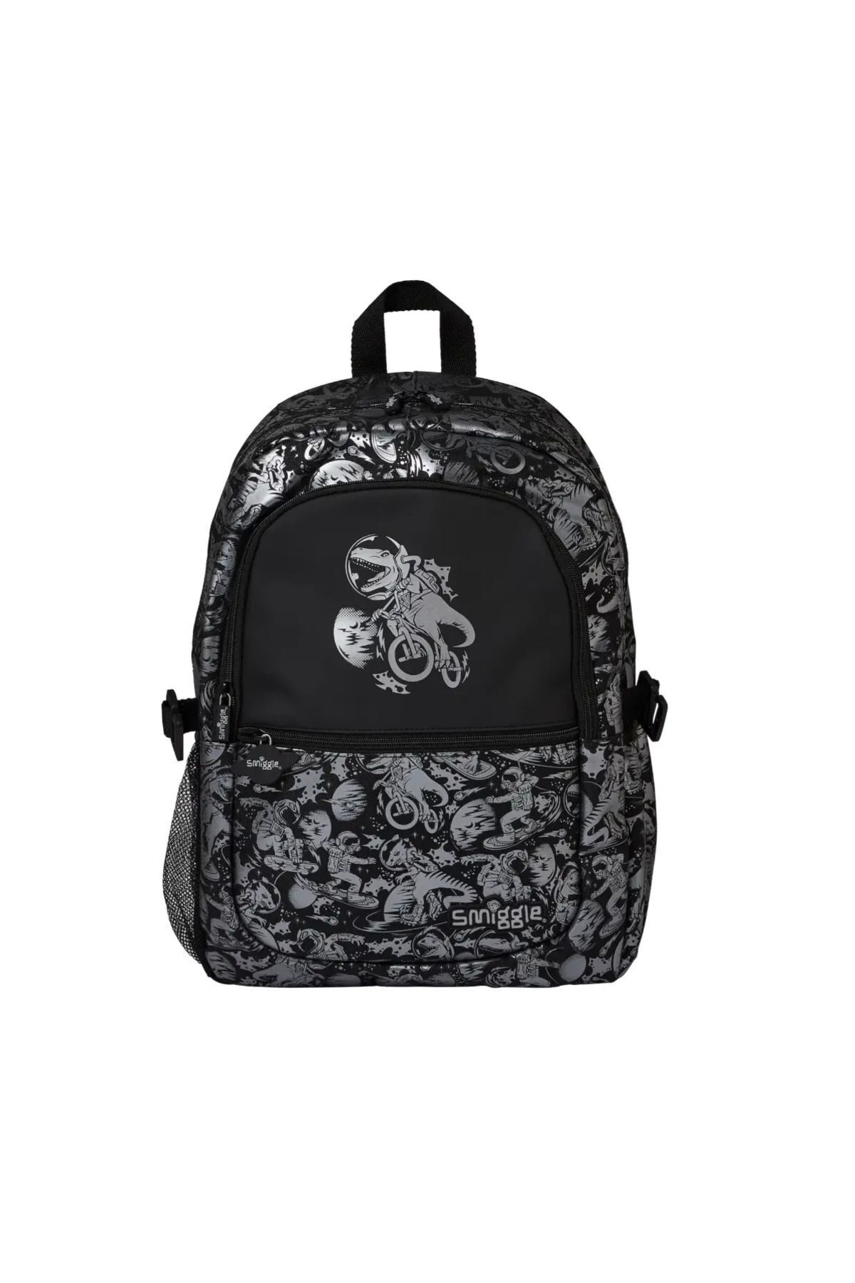 SMIGGLE-Embossed Shiny Printed School Backpack with Dinosaur Figure 1