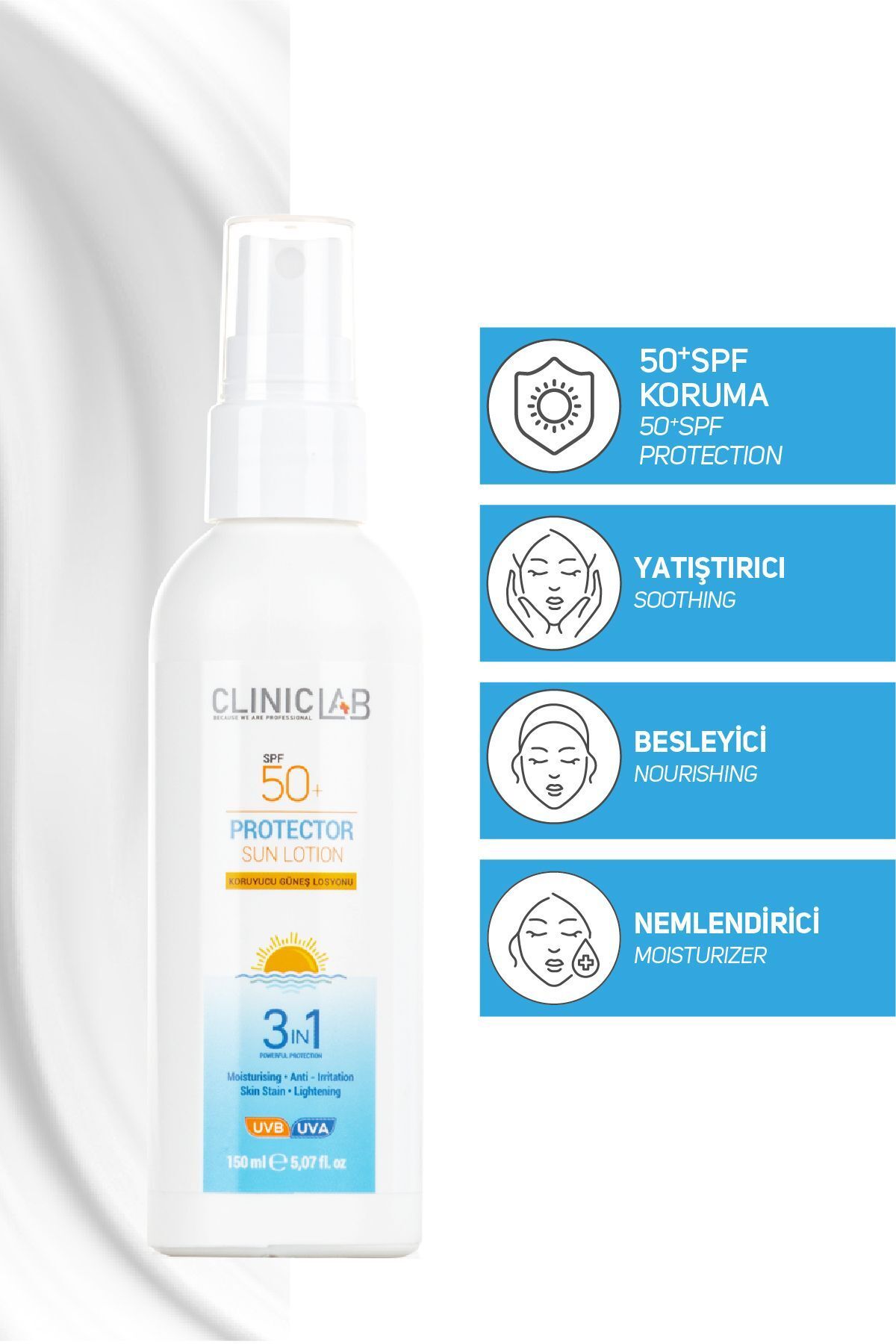 لوسیون ضد آفتاب مغذی و مرطوب کننده 50 SPF 150 میلی لیتر Cliniclab