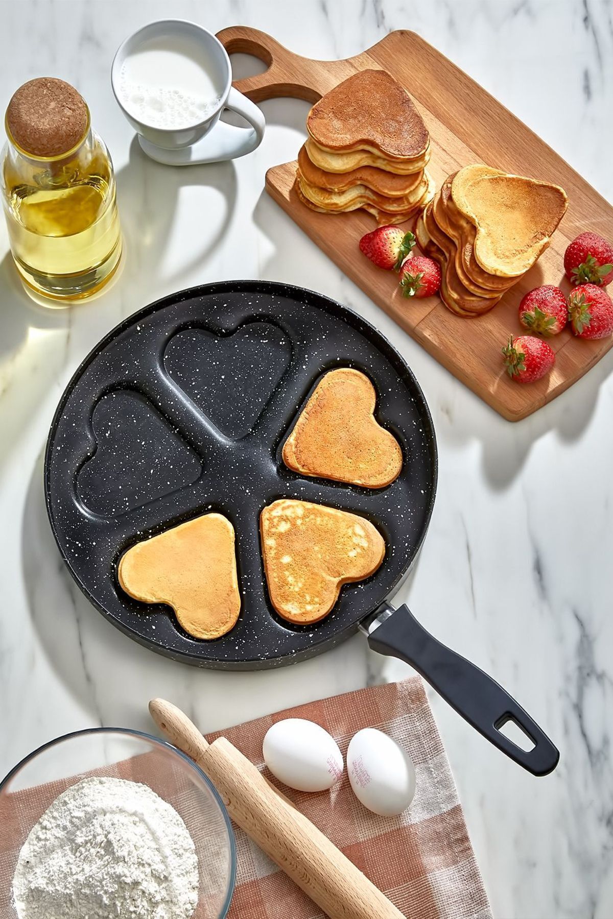 ESIVITALIA Granit Kalp Emojili Pankek Tava 28 Cm