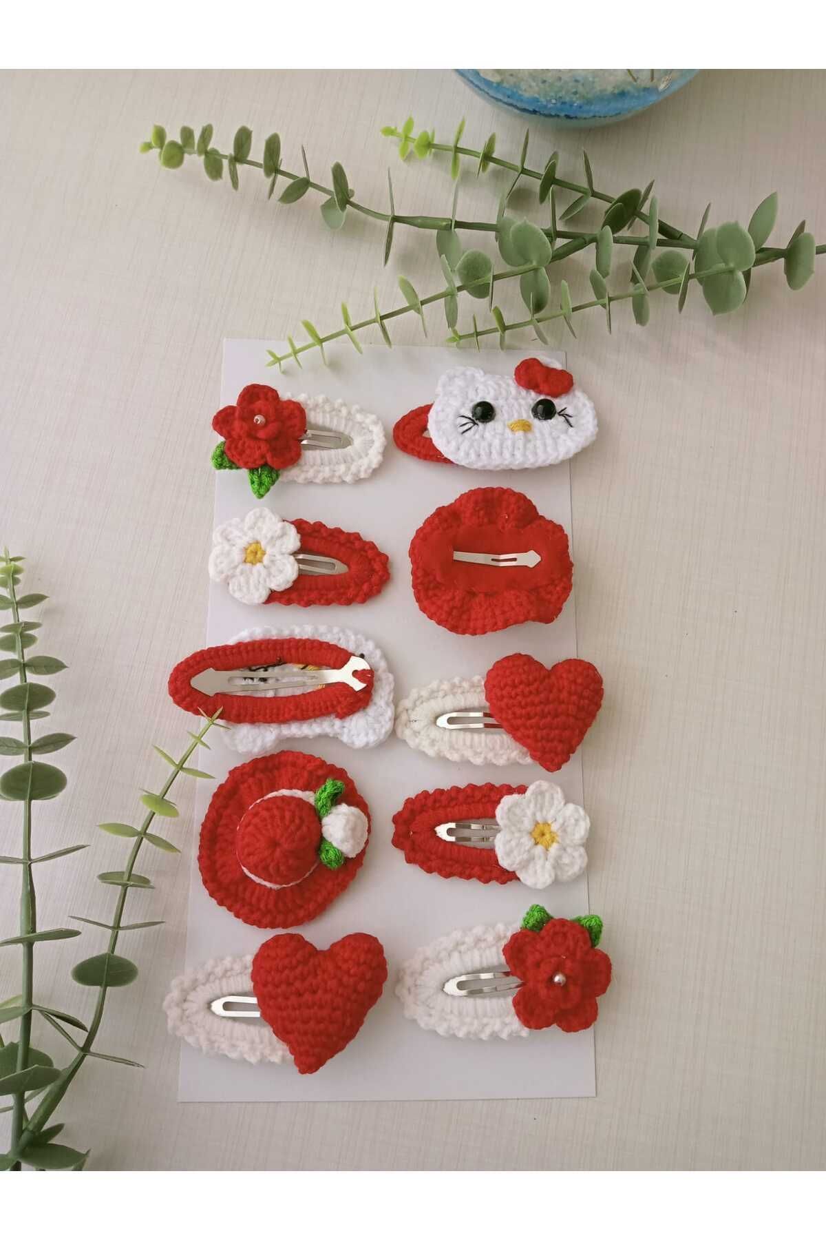 Kadın Girişimciler Atölyesi-10 Pieces Red Cotton Niche Mixed Model Snap Buckle Set - Handmade 2