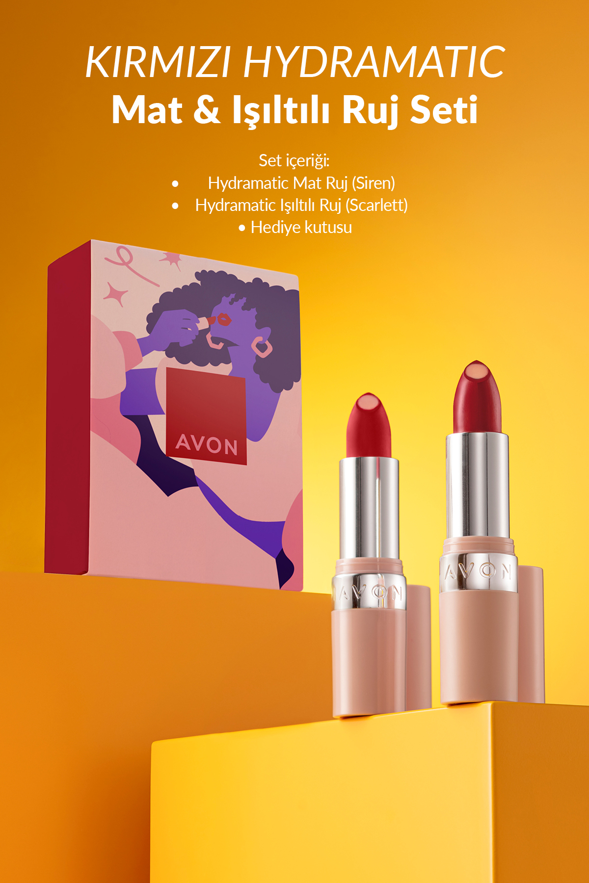 AVON Kırmızı Hydramatic Mat & Işıltılı Ruj Seti