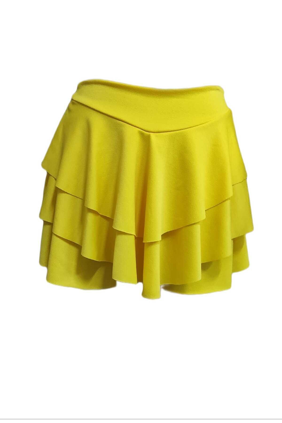 morche-Pantaloni scurti galbeni cu volane - Fustă de damă cu volane în straturi 4