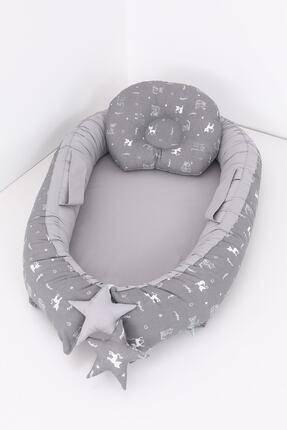 Umaybebek Babynest, Bebek Uyku Yatağı 0-2 Yaş - Gri Kedi Desen