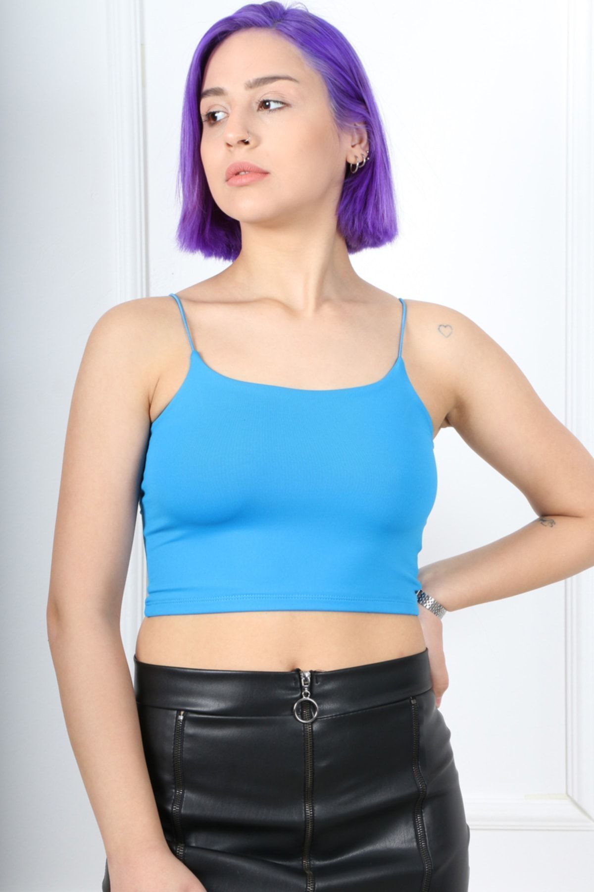 CİDDE-Μπλούζα Crop Bustier με λουράκι από σχοινί - Saks Blue, M 1