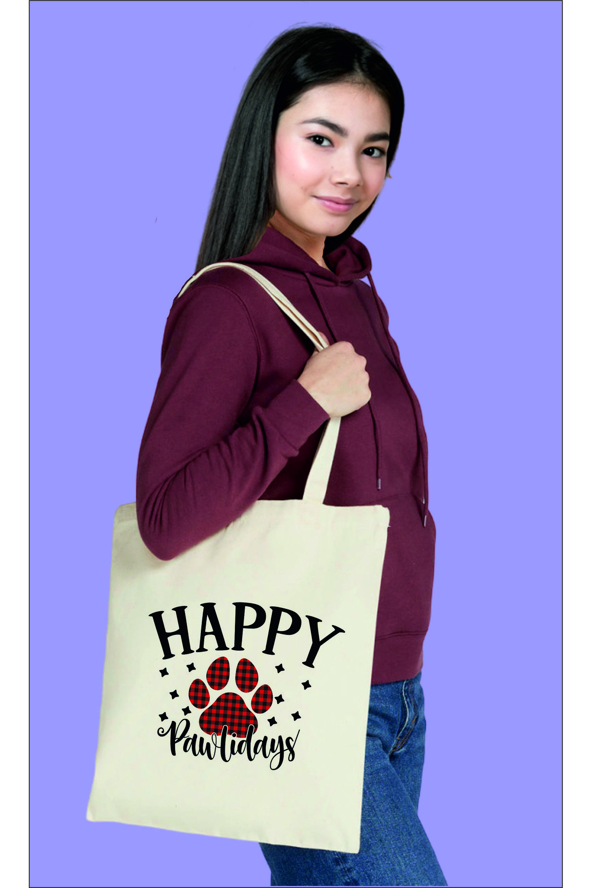 HAPPY Pawlidays Printed Cotton Raw cloth bag  35X40 cm