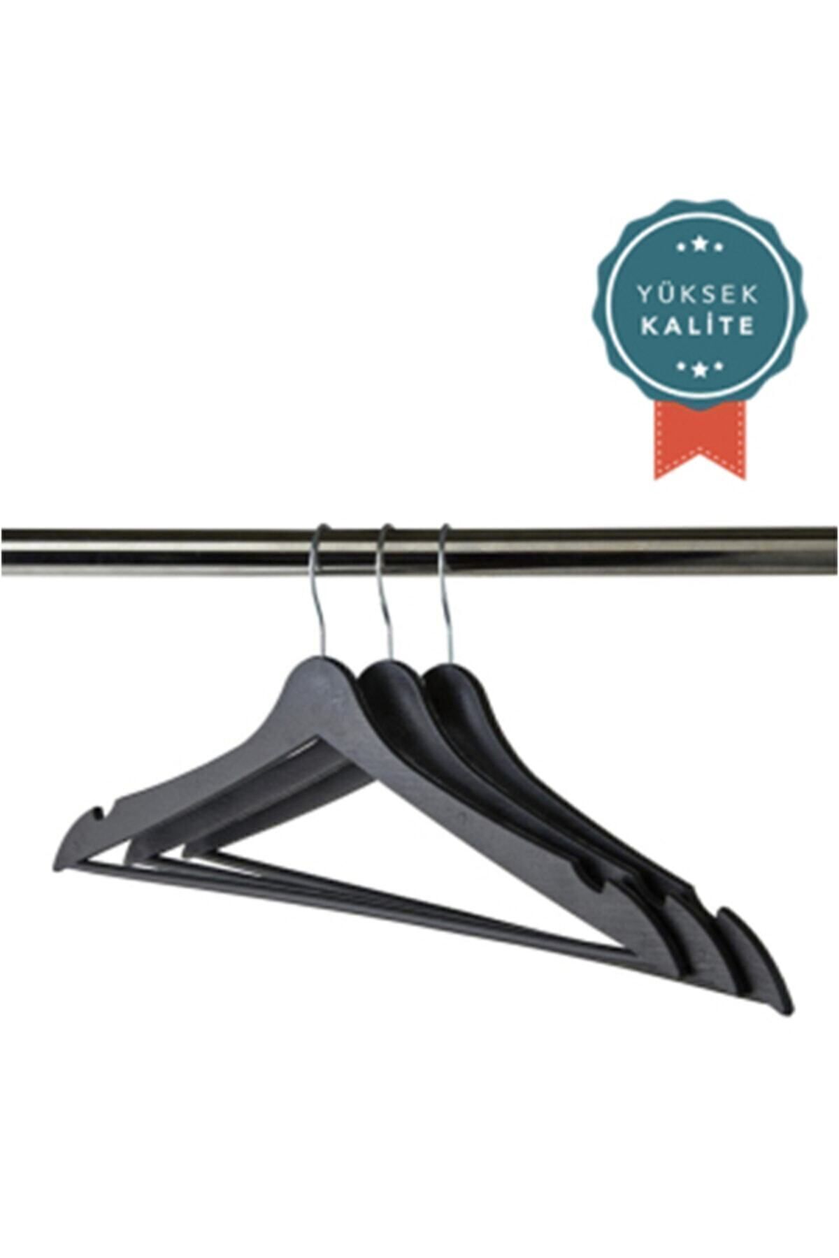 İstoç AVM 12Pcs Wooden Look Black Silver Clothes Hanger A Quality