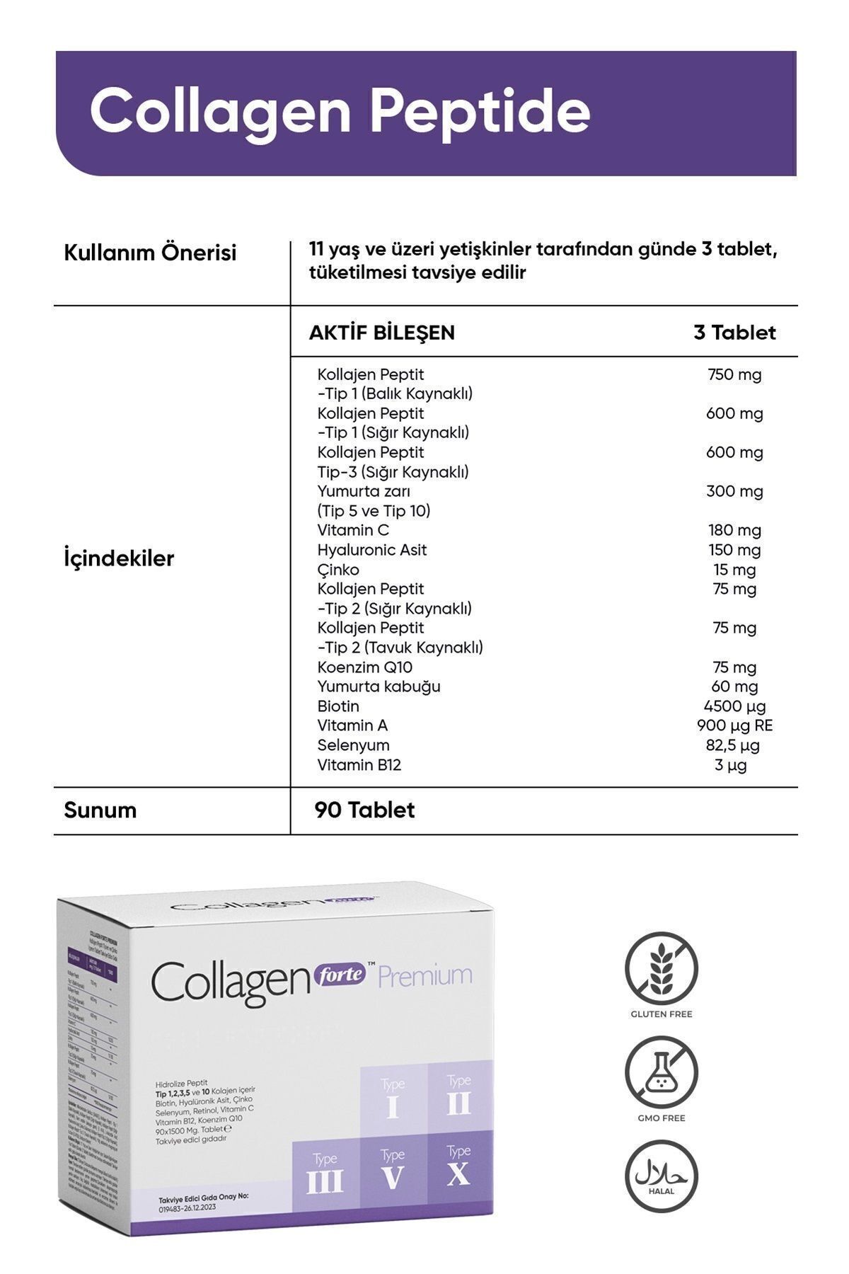 Collagen Forte Platinum-5 Type Premium Collagen 90 Tablets X 1500mg Biotin & Multivitamin 3