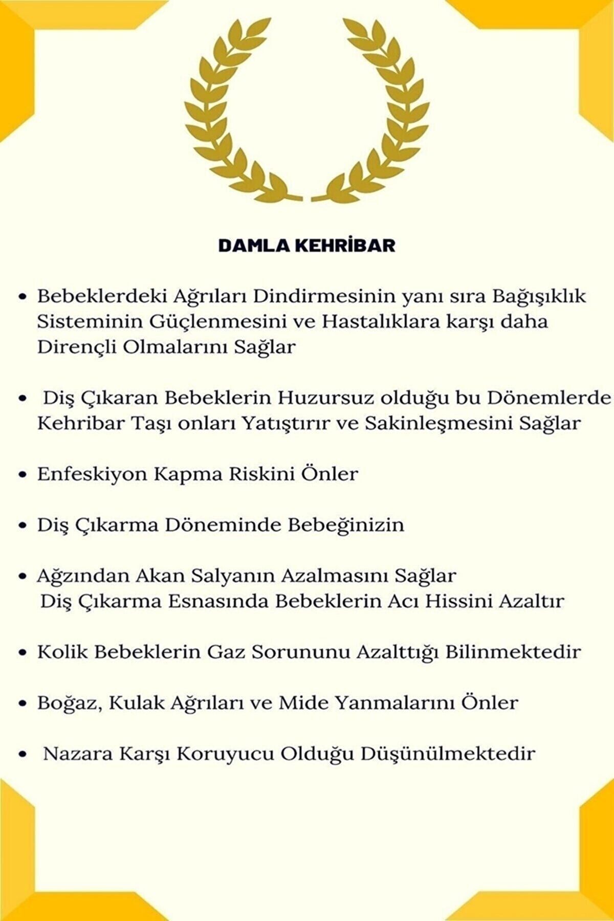 Bebek Damla Kehribar Diş Kolyesi 34-35 Cm