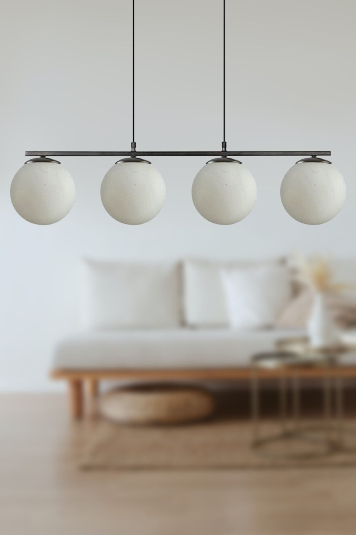 Sezar Beyaz Camlı Siyah Modern Tasarım Yemek Masası Üstü -salon 4 Lü Avize