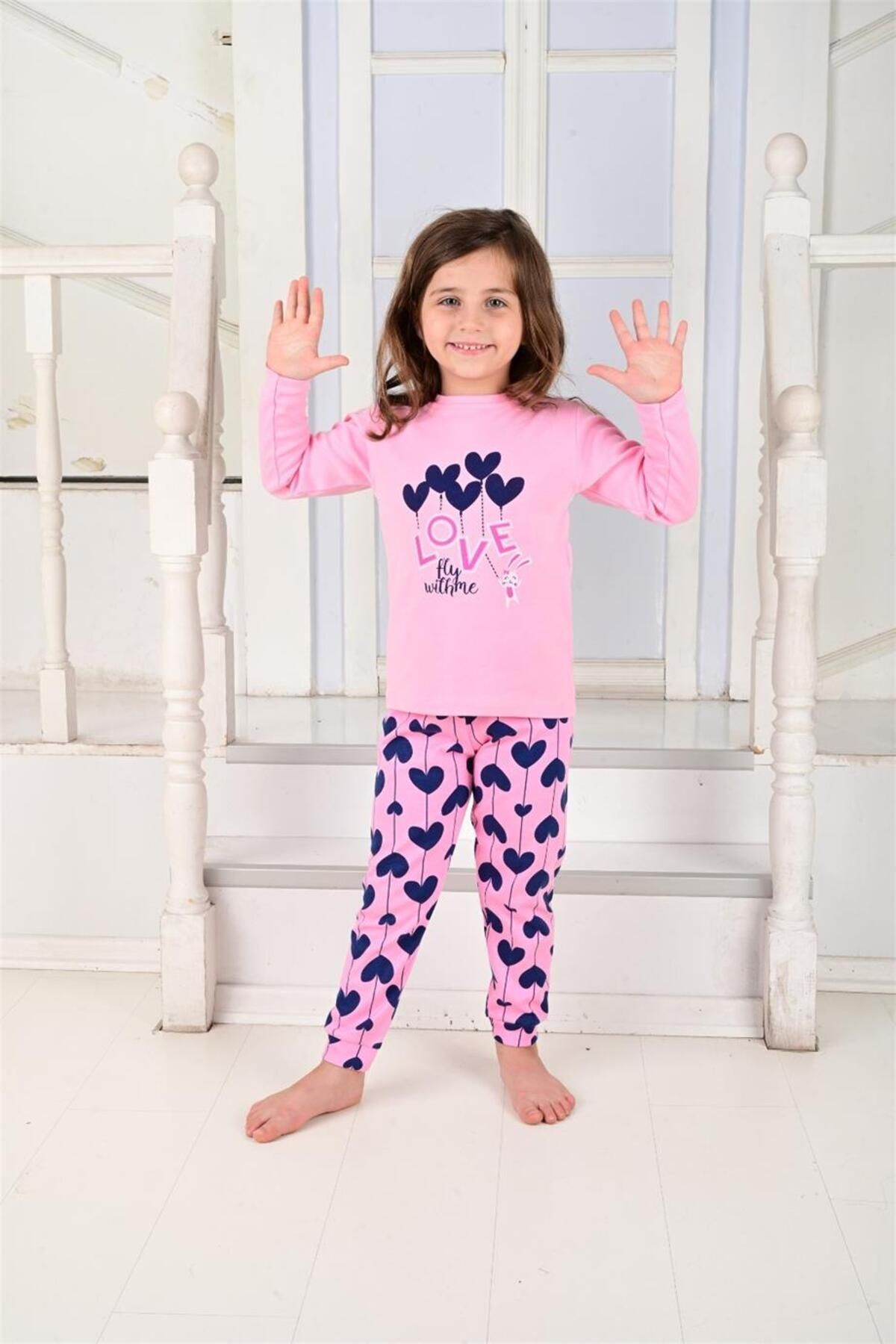 vitmo Kız Çocuk Uzun Kollu Pijama Takımı Ballon Hearth Pembe fotoğrafı 3 (önizleme)