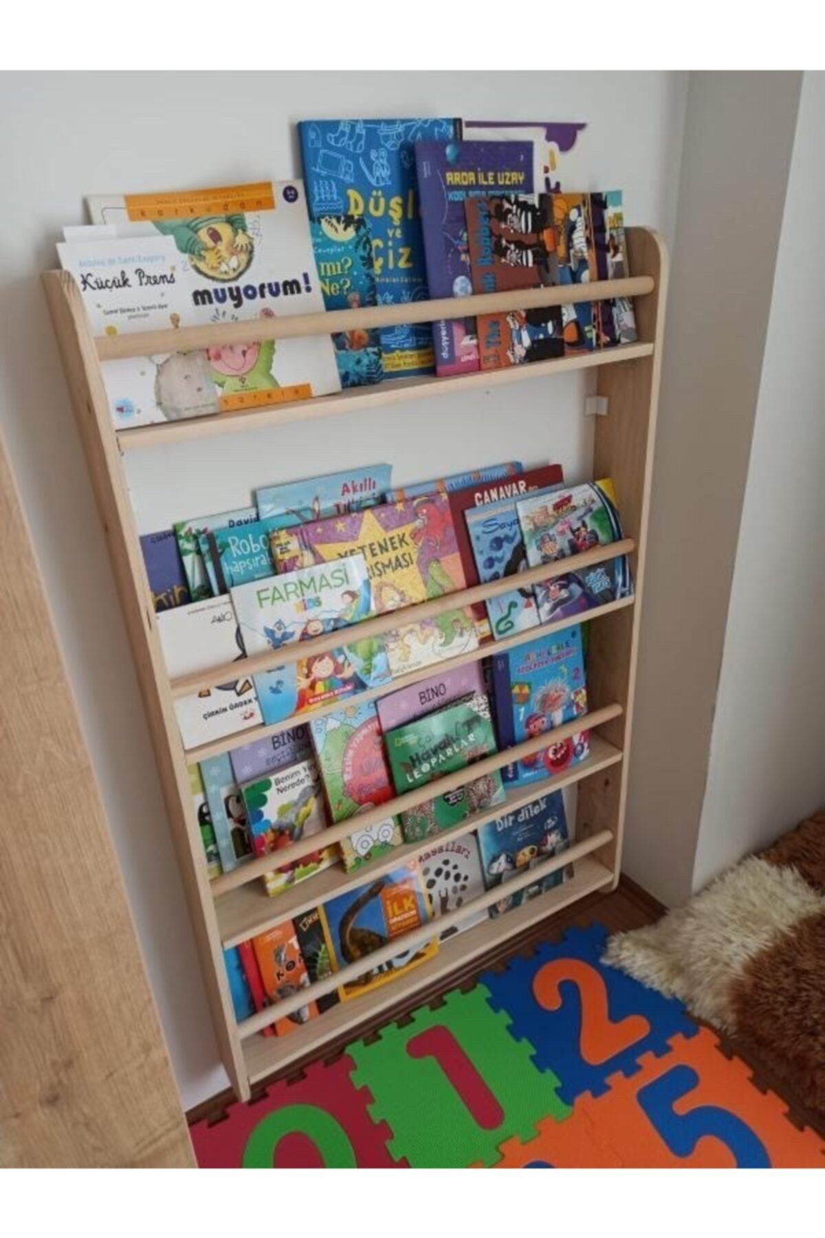 MrtAhşap Montessori Kitaplık Geniş Model Yuvarlak Çıtalı fotoğrafı 2 (önizleme)