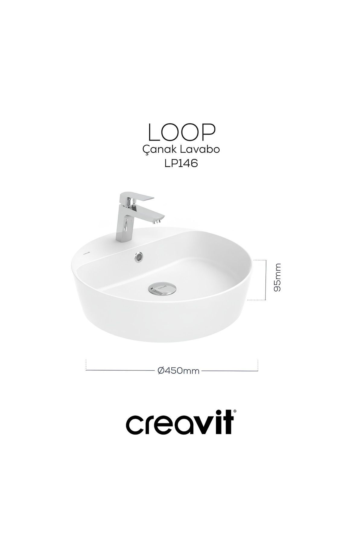 Creavit Loop 45cm Masaüstü Delikli Lavabo Lp146