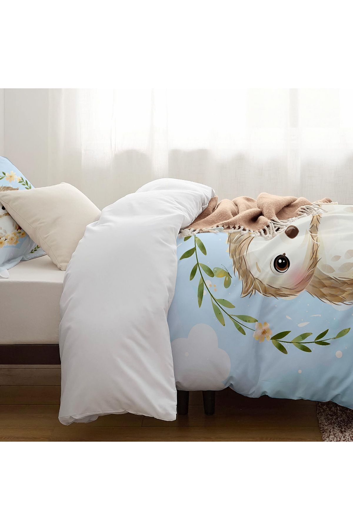 Else Dekor-Blue Floral Owl Patterned Single Children's Duvet Cover Set Without Sheets 3