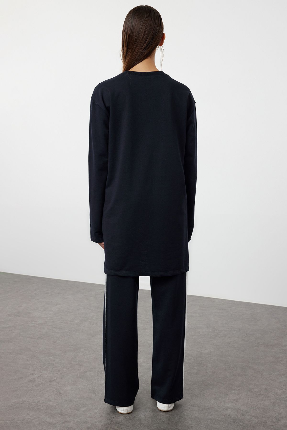 Trendyol Modest-Black Knitted Tracksuit Set with Side Slits - TCTSS22EN0007 with Stripe Detail 5