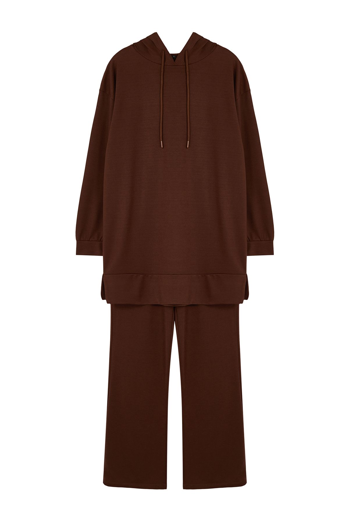 Trendyol Modest-Übergroßes, braunes Strick-Trainingsanzug-Set mit Kapuze TCTAW22EN0005 6