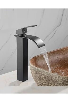 RENA DESIGN Siyah Çanak Lavabo Bataryası Oval Çıkış Havza Model Uzun/yüksek L...