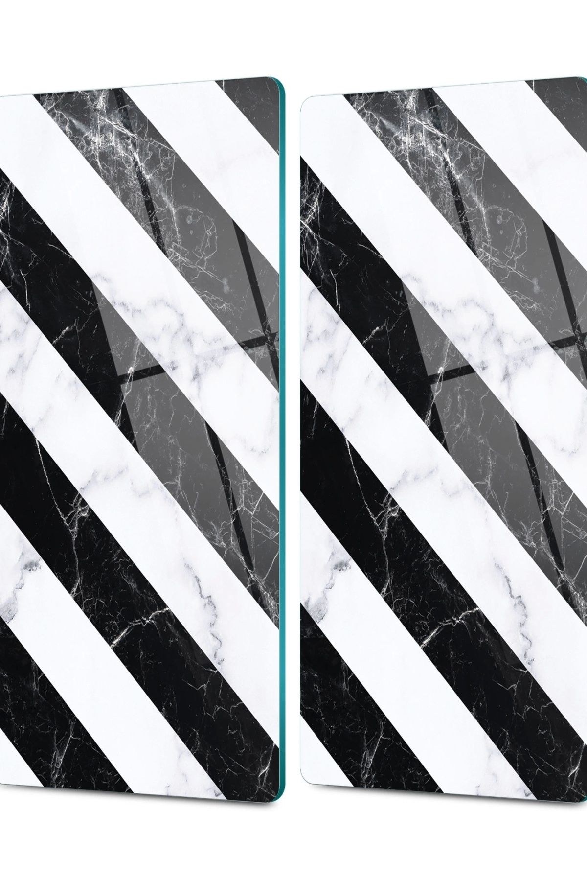 Glass Coffee Tableware Serving Tray 2-Piece Set Cross Black White Marble Pattern 30 x 15 cm