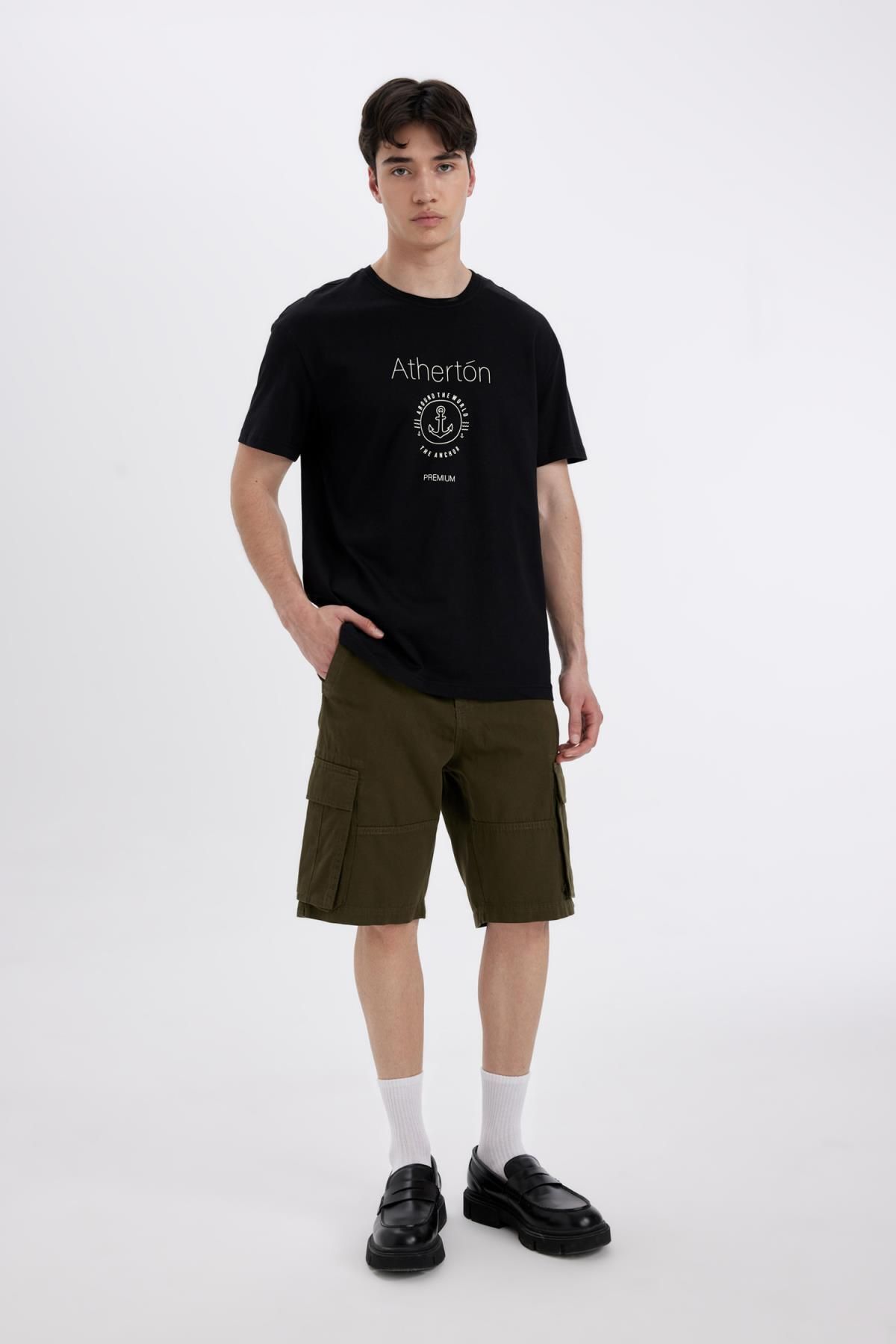 DeFacto-Relax Fit Gabardine Cargo-Bermudashorts mit geradem Bein C5382ax24sm 3