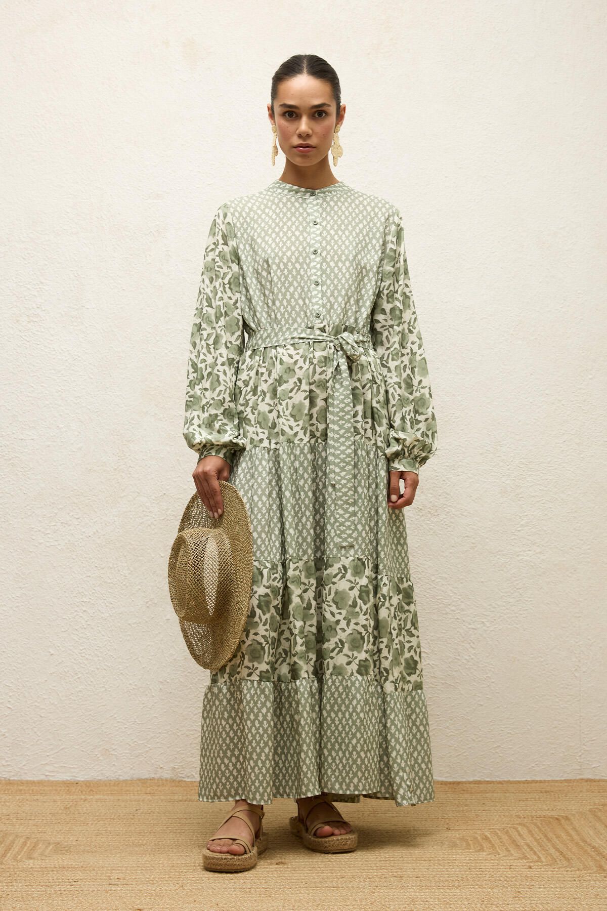 Manuka-Viscose Patterned Layered Dress - Green Simone 2