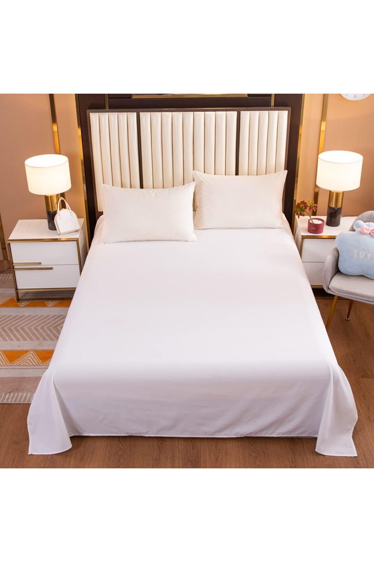 Belsina Home-ملاءة مسطحة بيضاء مفردة/مزدوجة من Ranforce (جودة ونسيج ضيق للفنادق) 3