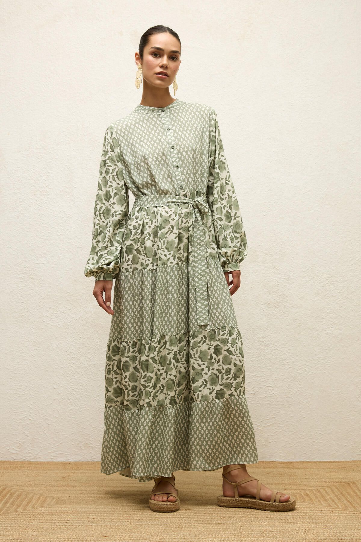 Manuka-Viscose Patterned Layered Dress - Green Simone 5