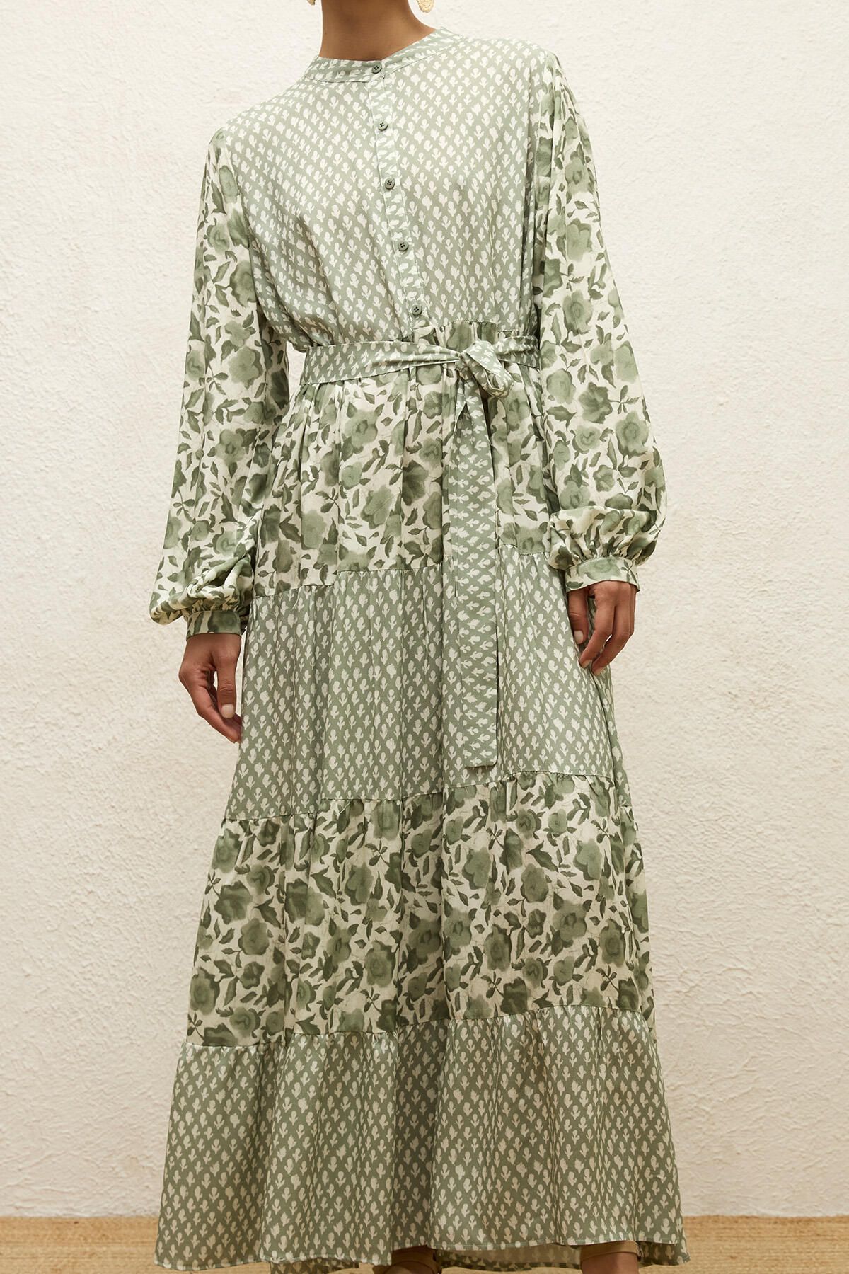Manuka-Viscose Patterned Layered Dress - Green Simone 4