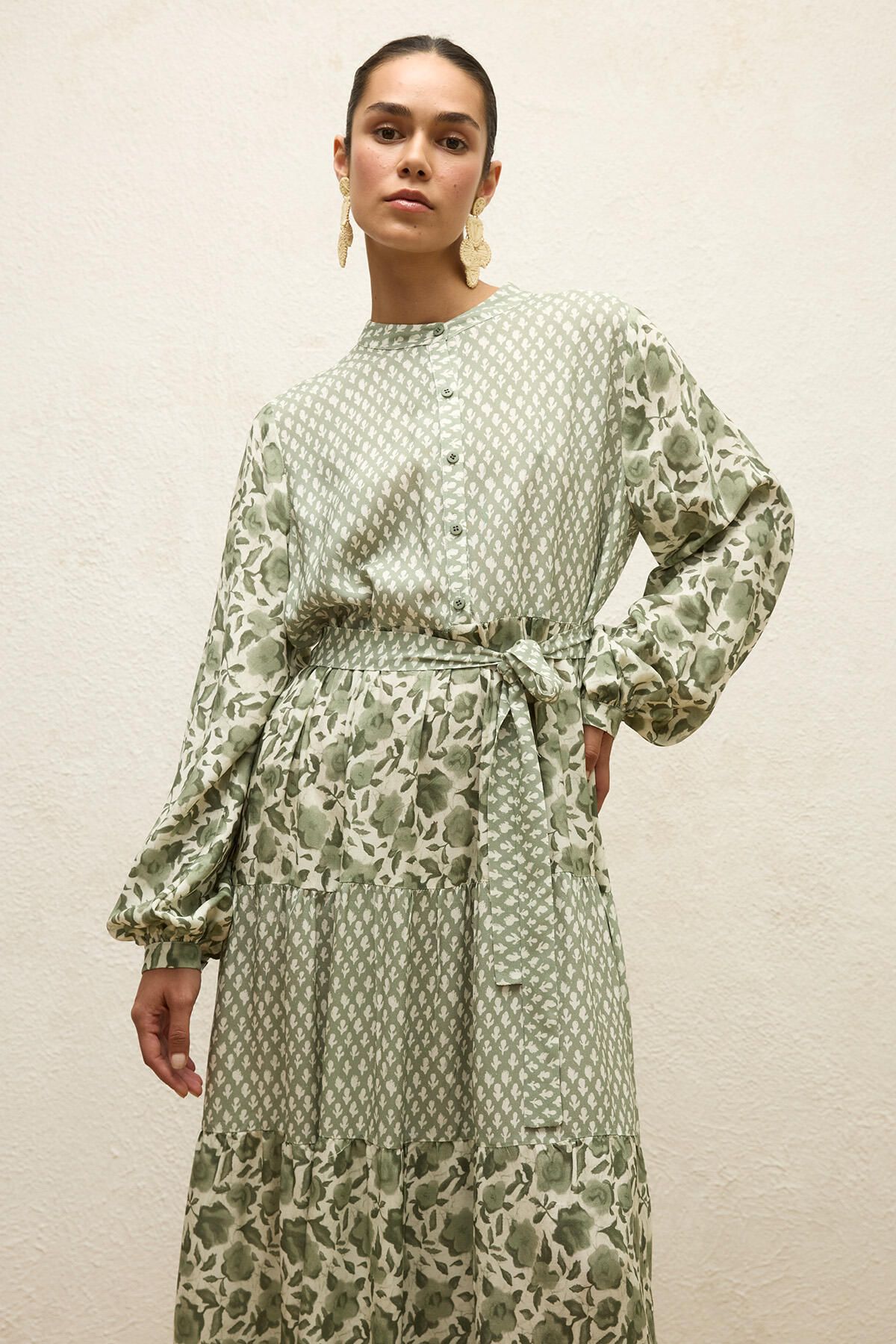 Manuka-Viscose Patterned Layered Dress - Green Simone 3