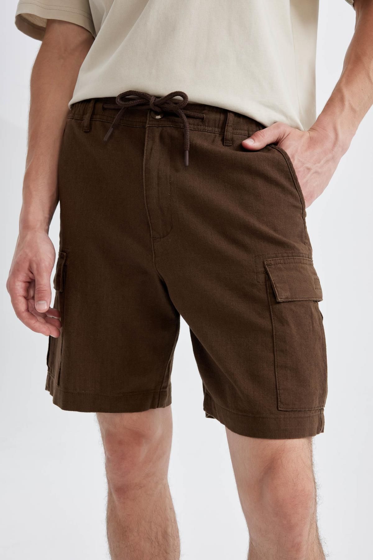 DeFacto-Regular Fit Linen Look Cargo Bermuda Shorts B5676Ax24Sm 5
