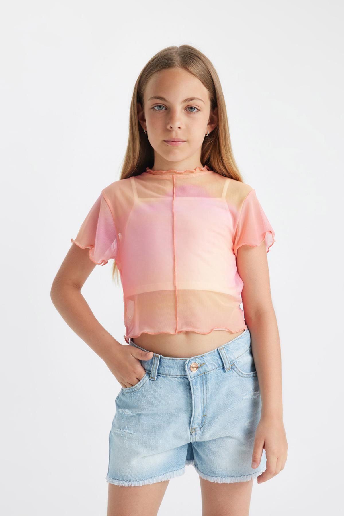 DeFacto Dziewczęcy Krótki T-shirt I Podkoszulek Z Gradientowym Nadrukiem – Krótki Rękaw, Okrągły Dekolt, 2-częściowy Zestaw C8717a824sm Kobieta - 7–8