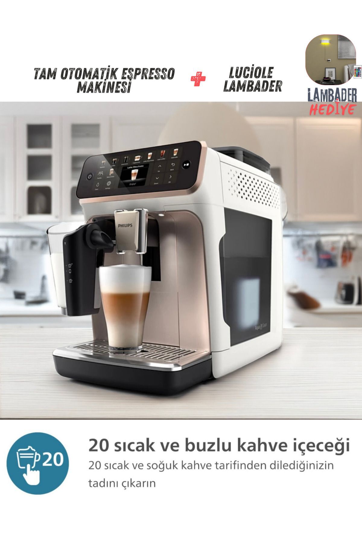 LatteGo Tam Otomatik Espresso Makinesi, 20 Sıcak ve Soğuk İçecek, Silent Brew+Lambader