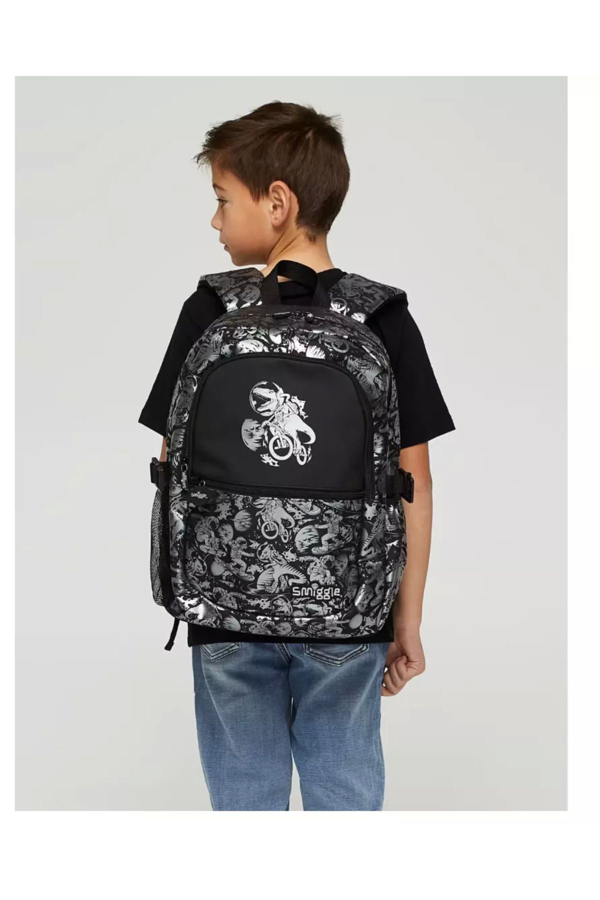 SMIGGLE-Embossed Shiny Printed School Backpack with Dinosaur Figure 3
