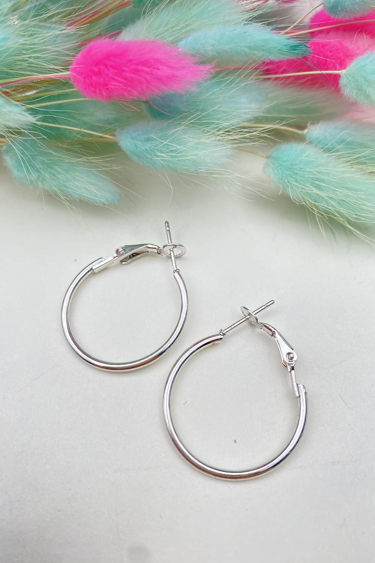 Gümüş Renk Halka Çift Küpe Büyük Boy 4cm