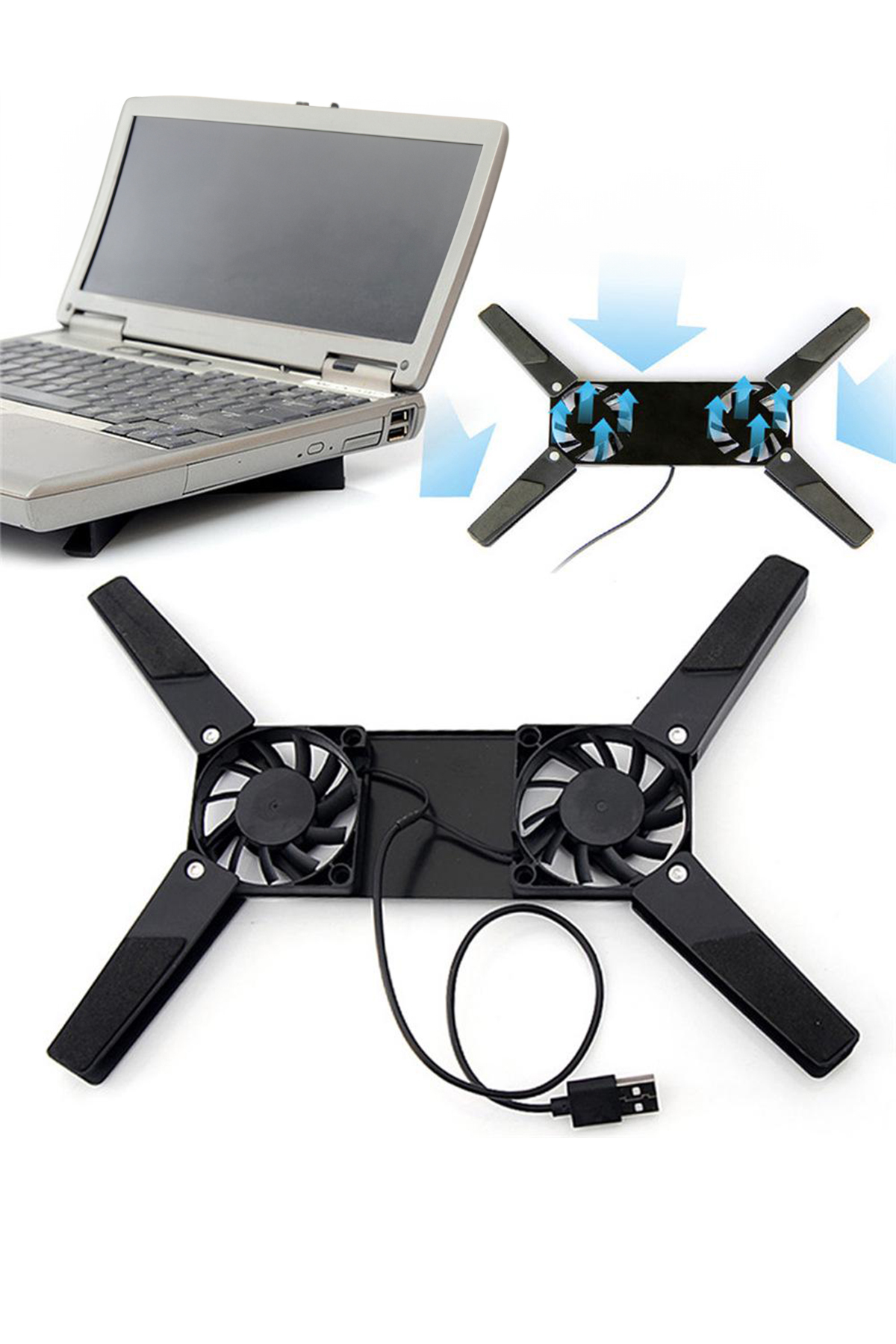 Portatif Katlanabilir Laptop Soğutucu Notebook Cooler 2 Fanlı 3