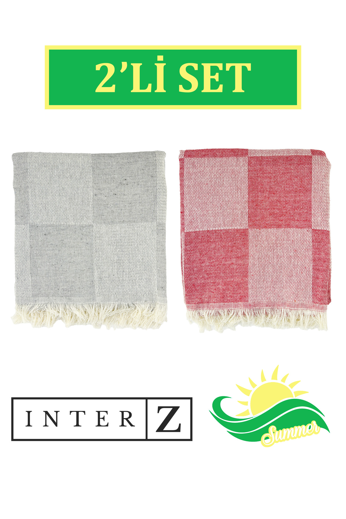 2-Piece Set Checkers Patterned Peshtamal Beach Towel 70x155 Cm