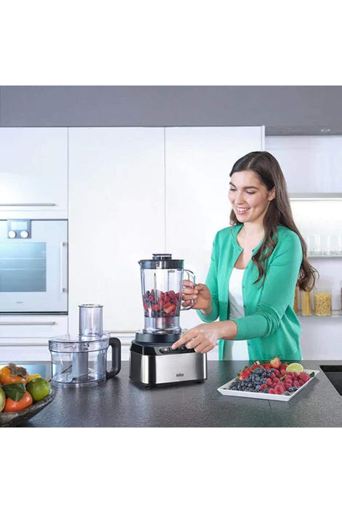 Braun-PurEase food processor 800W with 2.1L chopper & 1.2L blender, Dual safety, BLACK, FP 3235 SI 8